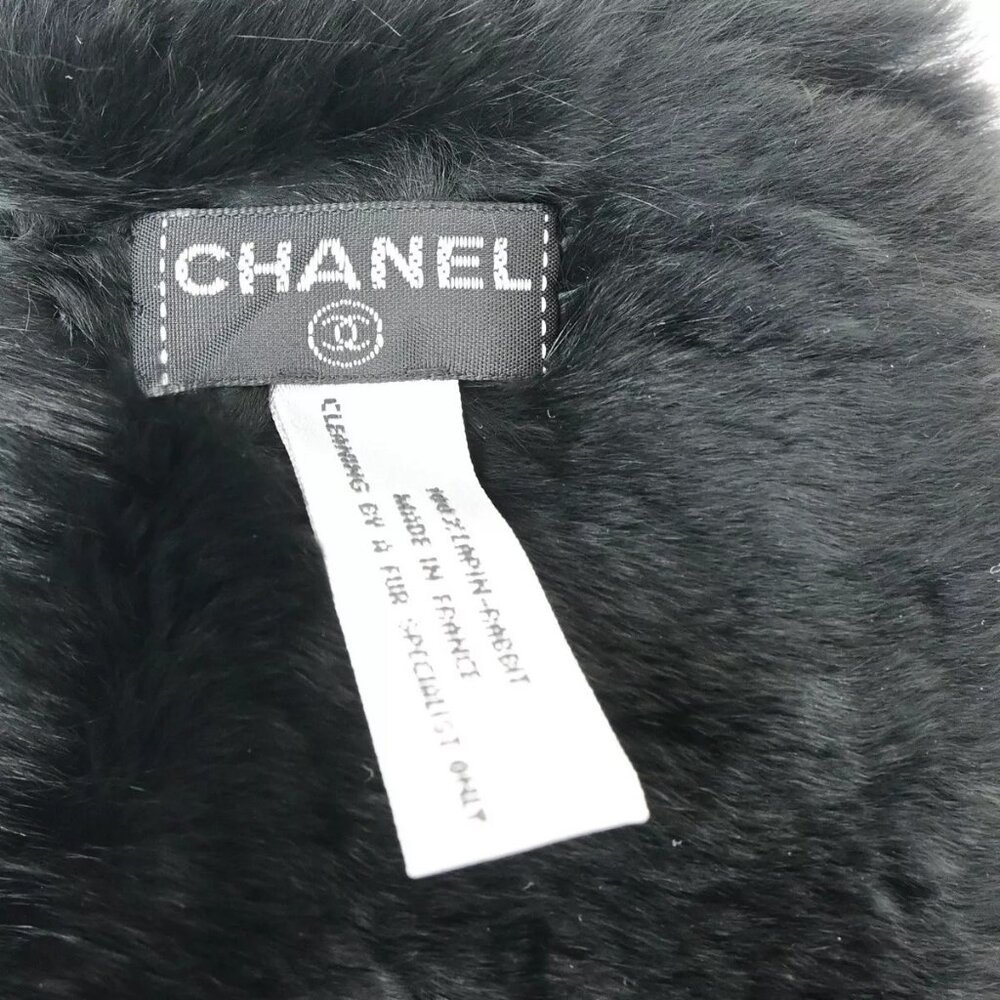 CHANEL CC Logo Wristband Bangle Bracelet Fur Black White France - Picture 6 of 10